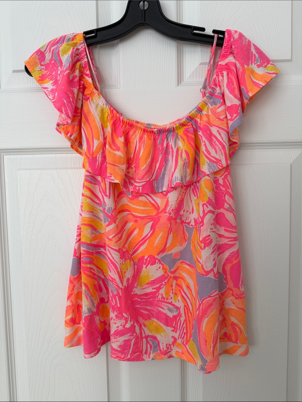 Lilly Pulitzer Pink Orange Floral Off-Shoulder Ruffle Camisole